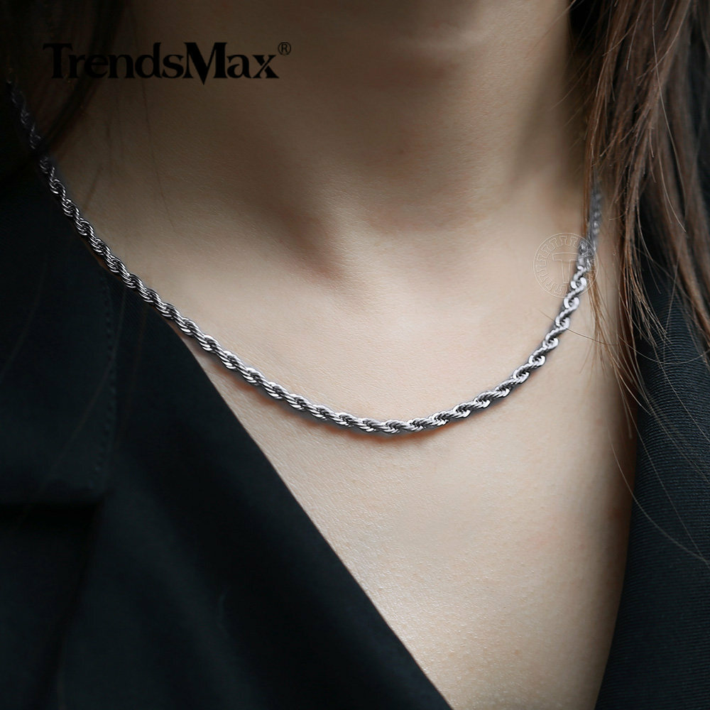 3/5/7mm Twisted Rope Chain Gold Plated Stainless Steel Link Necklace Christmas
