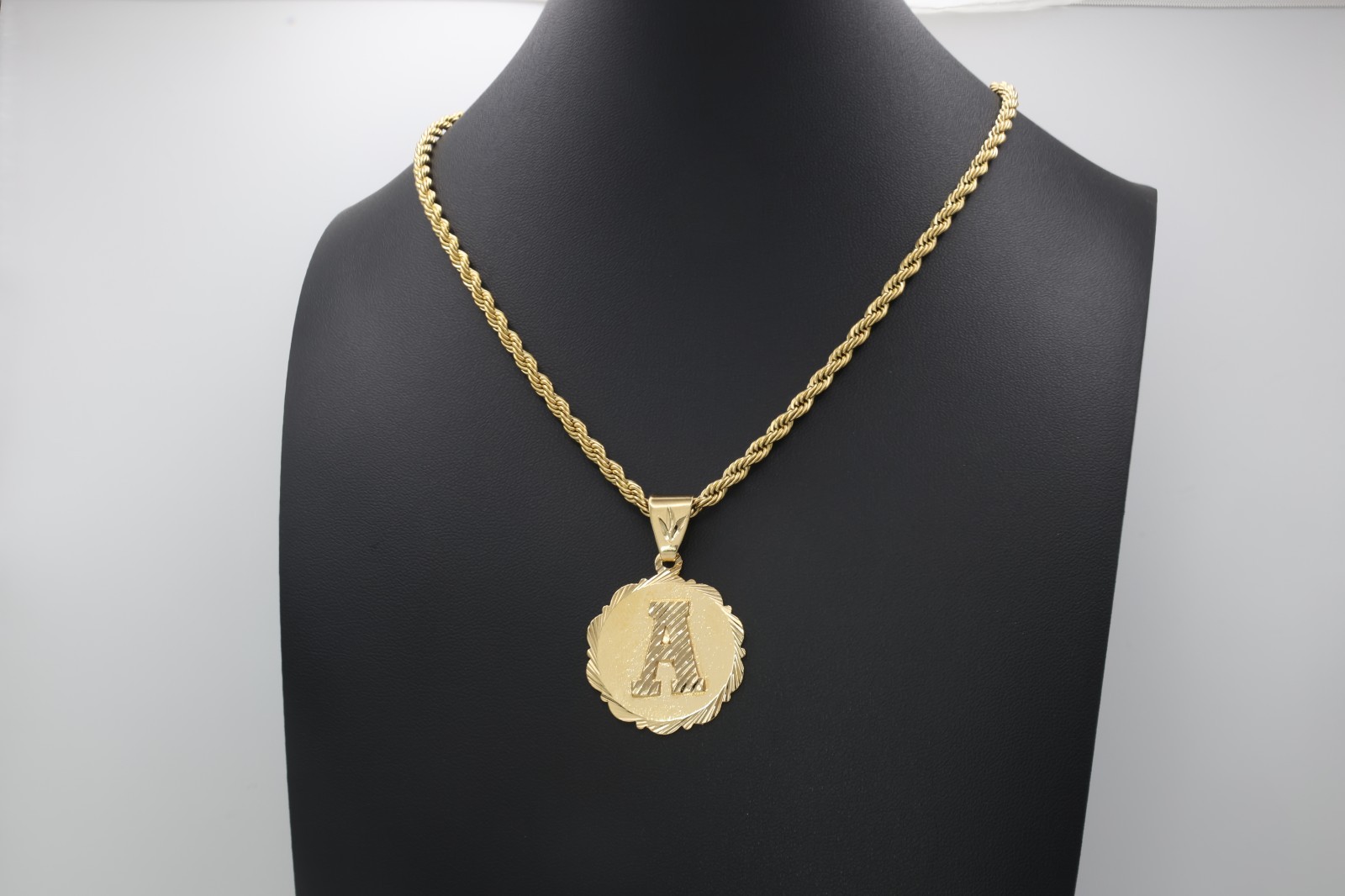 Gold Initial Necklace, 30mm Circle Initial Pendant, 14k Heavy Plated