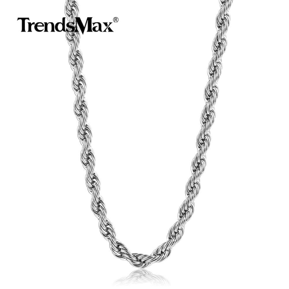 3-7MM Gold Plated Stainless Steel Diamond Cut Twisted Rope Chain Necklace 16-32″
