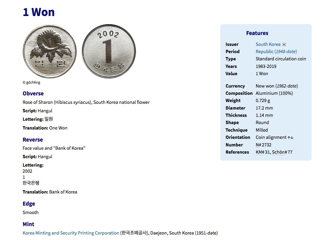 1983 South Korea 1 Won coin pendant Rose of Sharon Mugunghwa Seoul Busan n003571