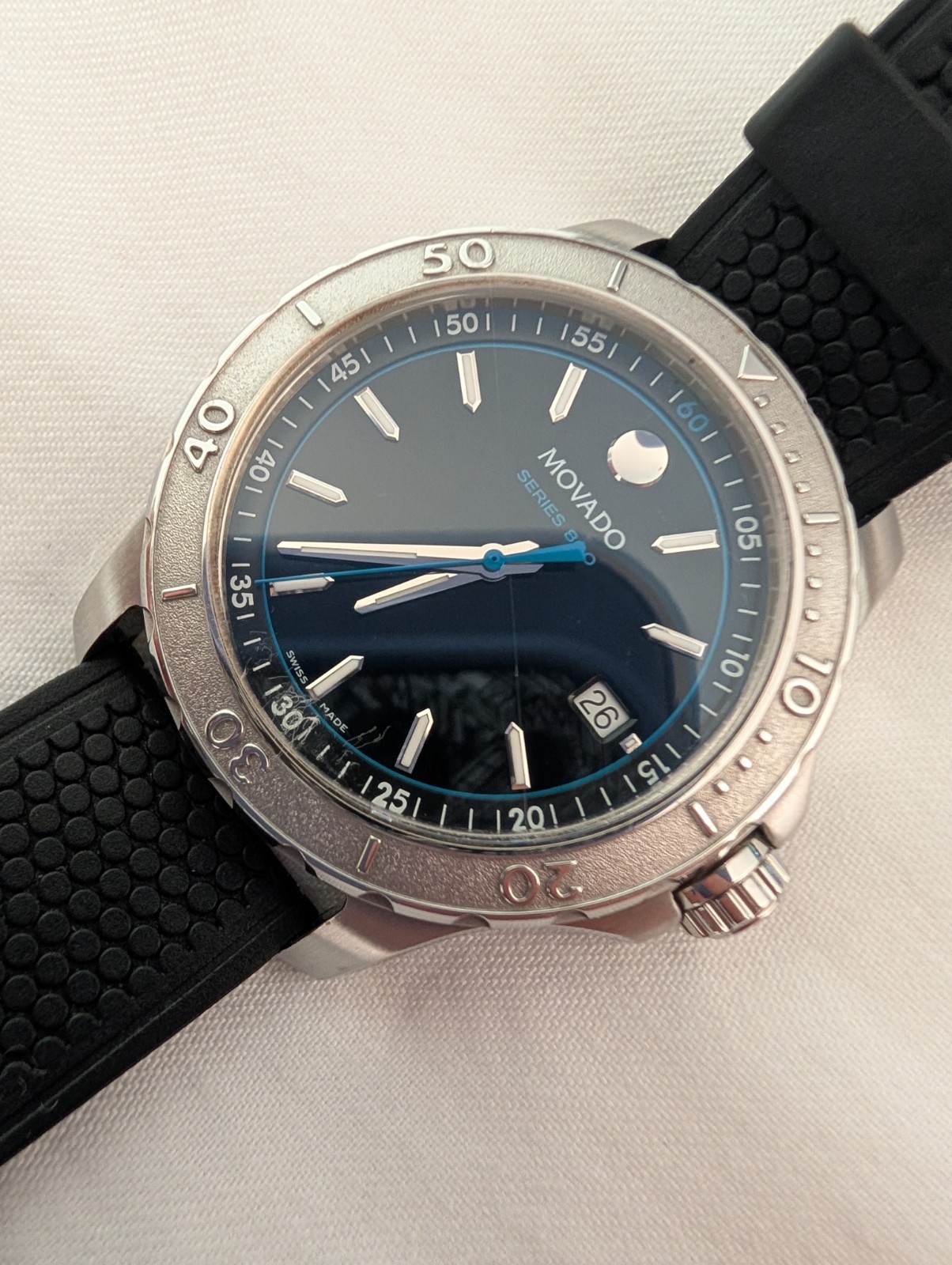 Movado Sport Series 800 Black/Blue Dial 40MM Watch Quartz Sapphire 14.1.14.1194