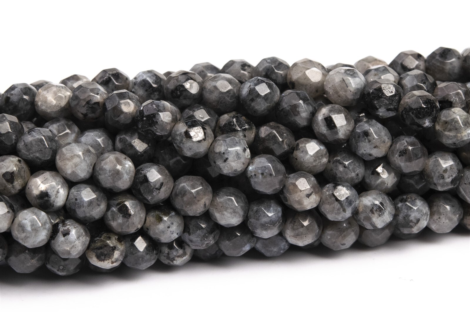 4MM Natural Black Larvikite Beads Grade A Faceted Round Gemstone Loose Beads