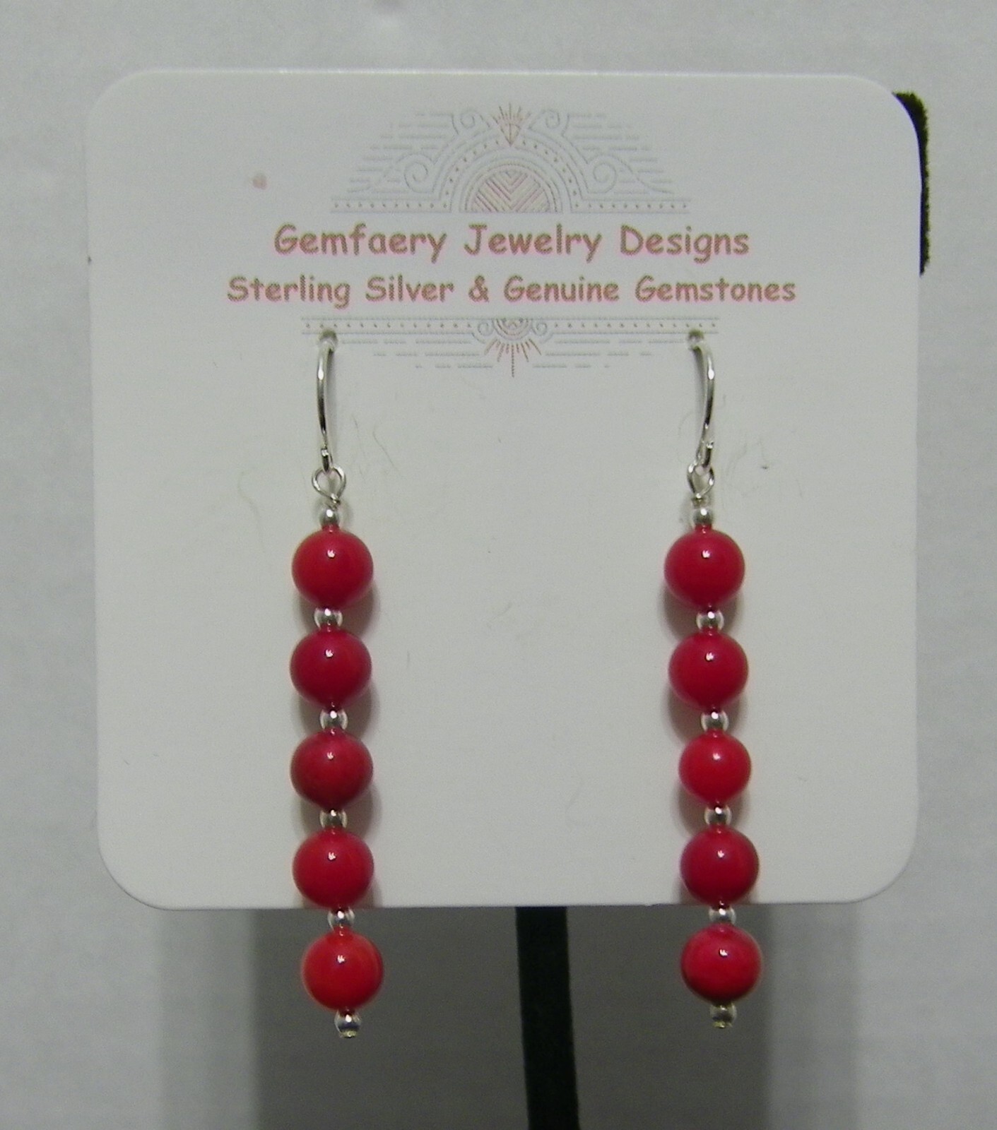 Sterling Silver Natural CORAL Gemstone Dangle Earrings #1942…Handmade USA