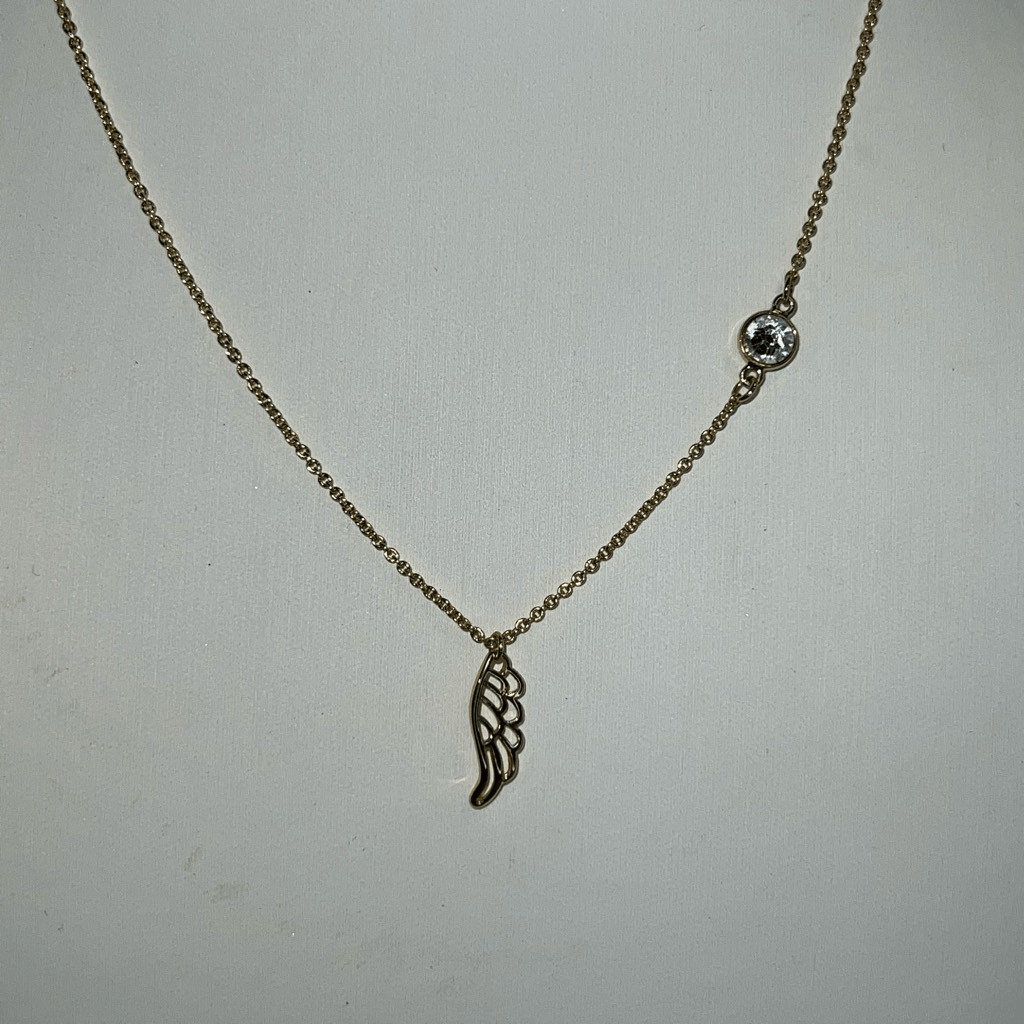 Alexa’s Angels Necklace Angel Wing Believe Wish With Rhinestone Gold Tone Class