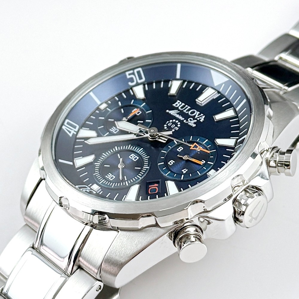 Bulova Men’s Marine Star Chronograph Quartz Blue Dial Stainless Watch 96B256