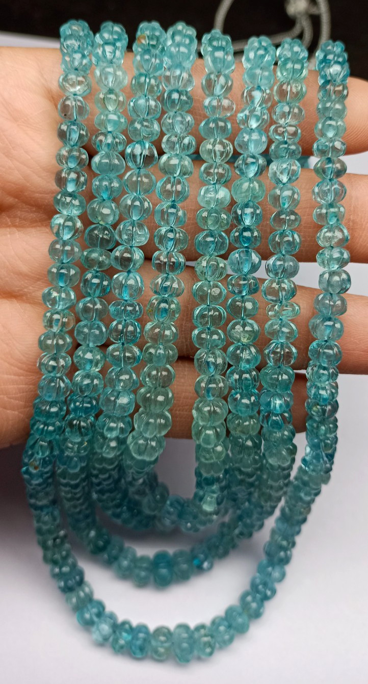 Aquamarine Natural Gemstone Carved Muskmelon Pumpkin Beads 4.5-8mm For Jewelry