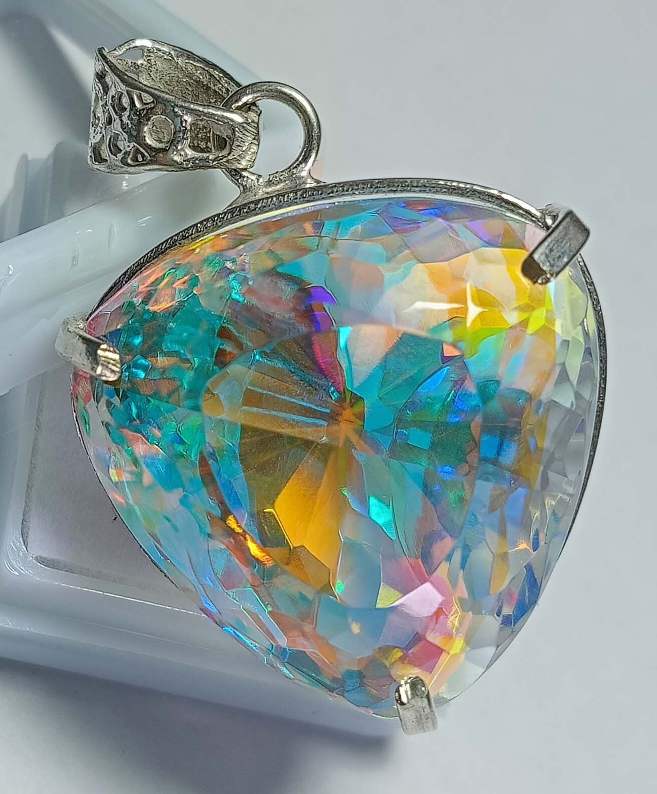 Mystic Topaz Trillion Cut Pendant 87.10 Ct Natural Locket Gemstone EGL Certified