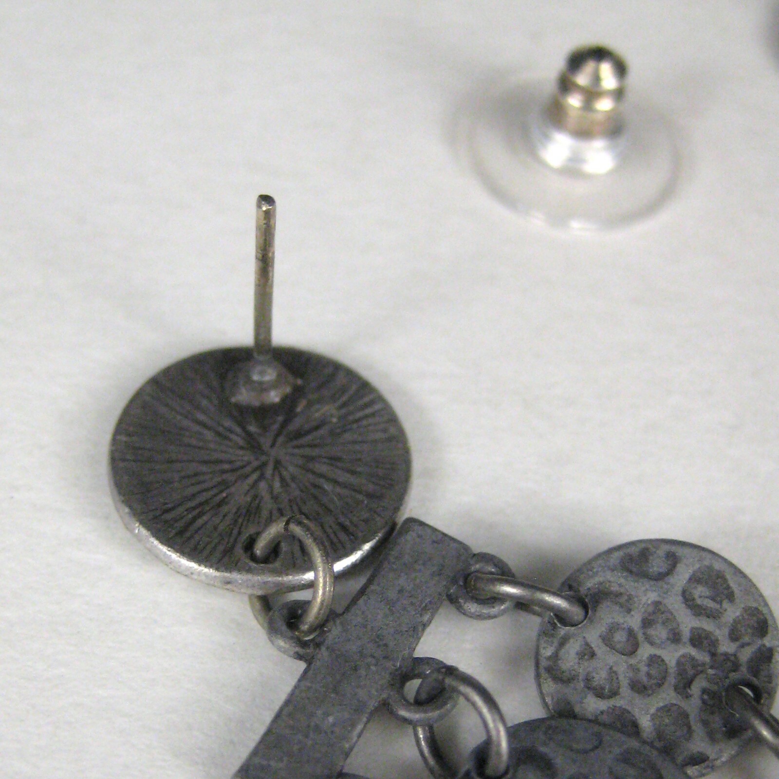 Earrings Womens Pierced Dangle Modern Statement Runway 2.8 in Hammered Gray