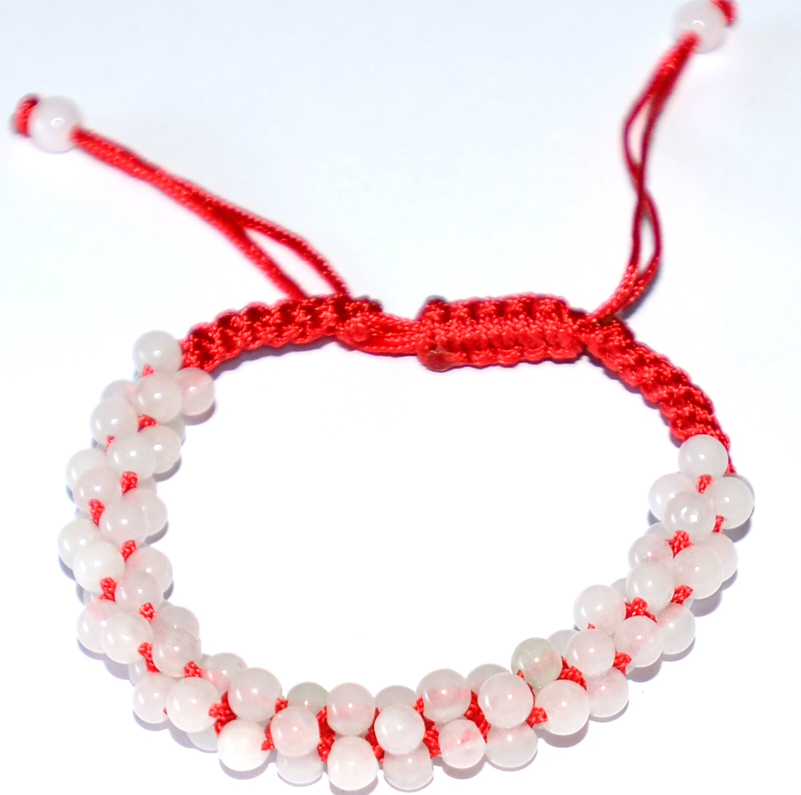 Macrame Friendship Adjustable Red Cord Feng Shui Pink Jade Beads Charm Bracelet