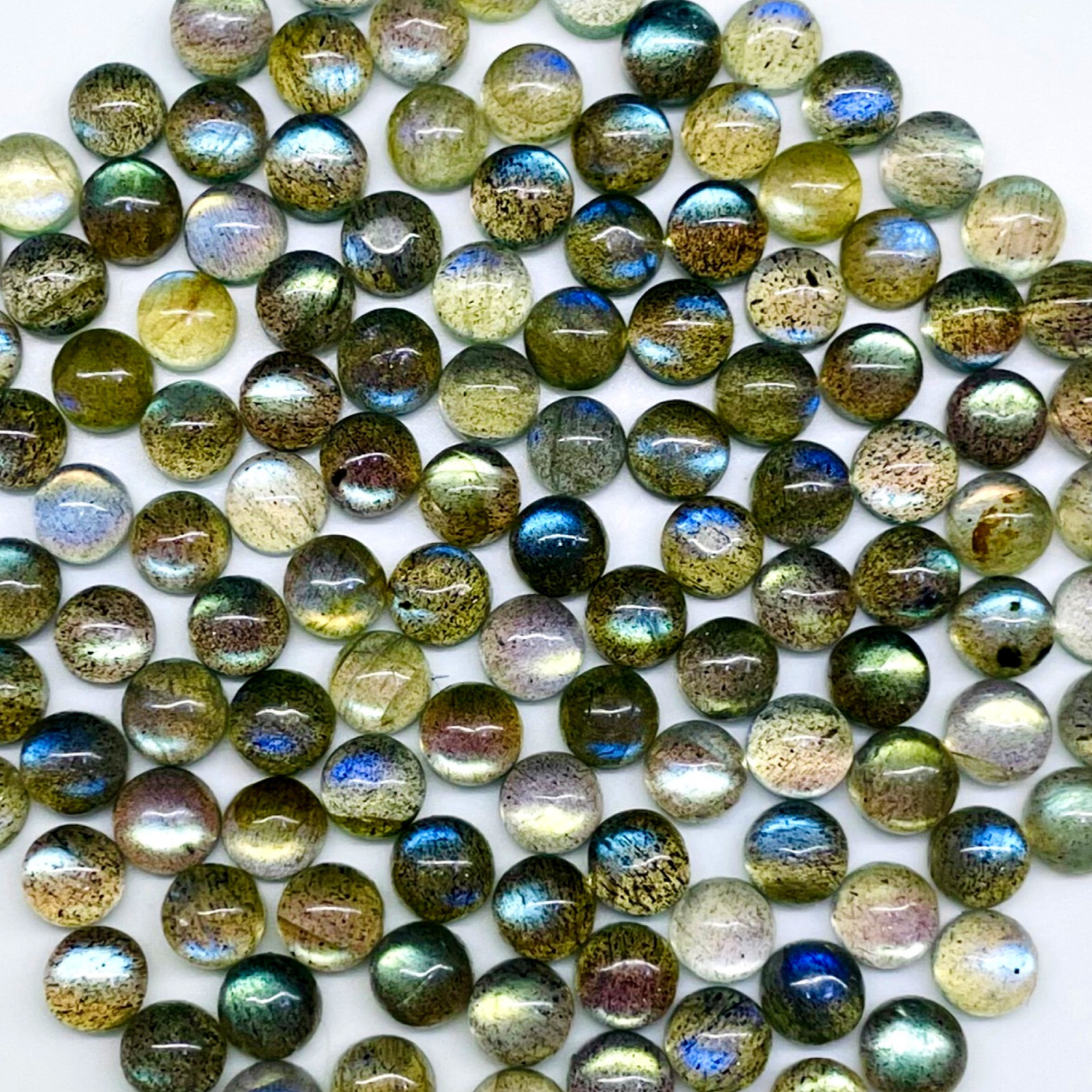 50 Pcs Natural Labradorite 5mm Round Top Quality Loose Cabochon Gemstones Lot