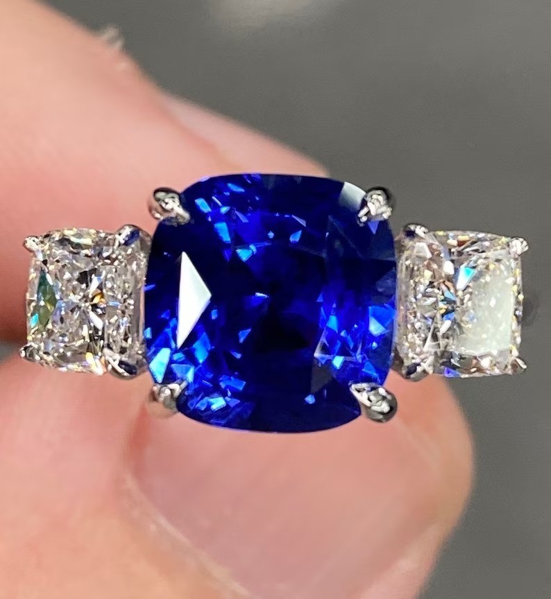 10 Ct Certified Cushion Shape Natural Blue Diamond Ring VVS1 White Gold Finish