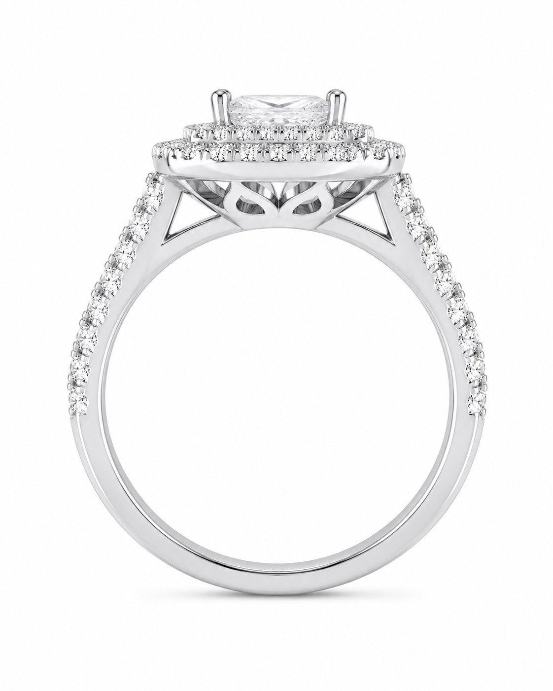 1.00Ct Pear & Round Moissanite Halo Engagement Ring in 925 Silver for Women