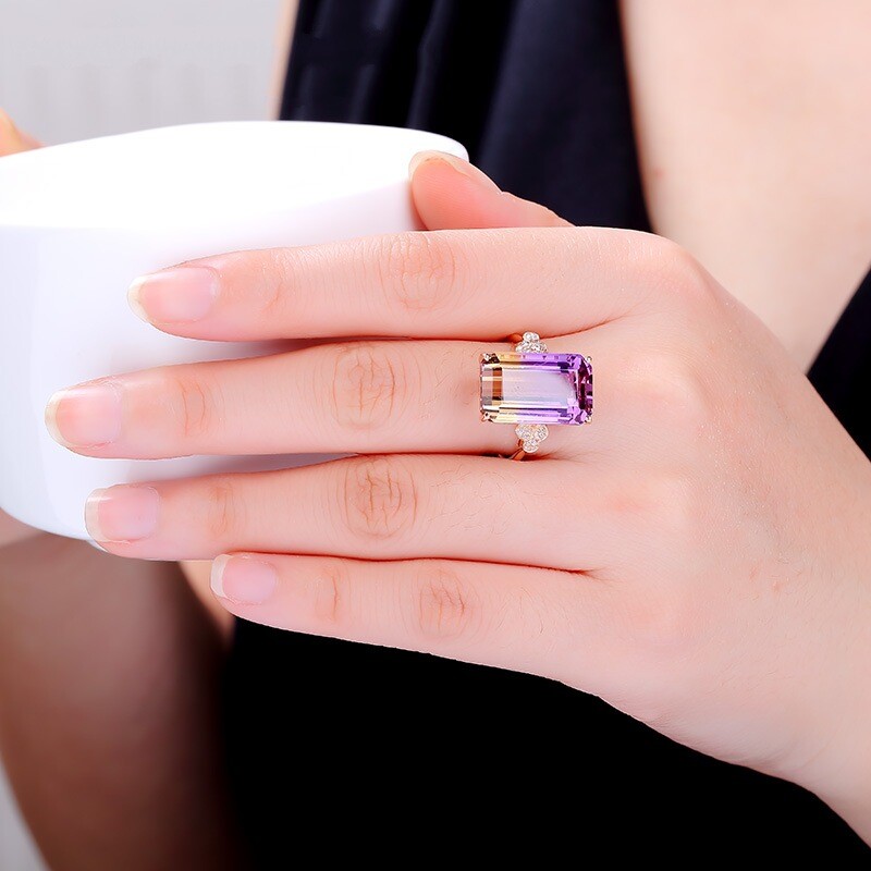 New Flower Style Rainbow Bi Color Tourmaline Gems Rose Gold Women Ring Size 6-9