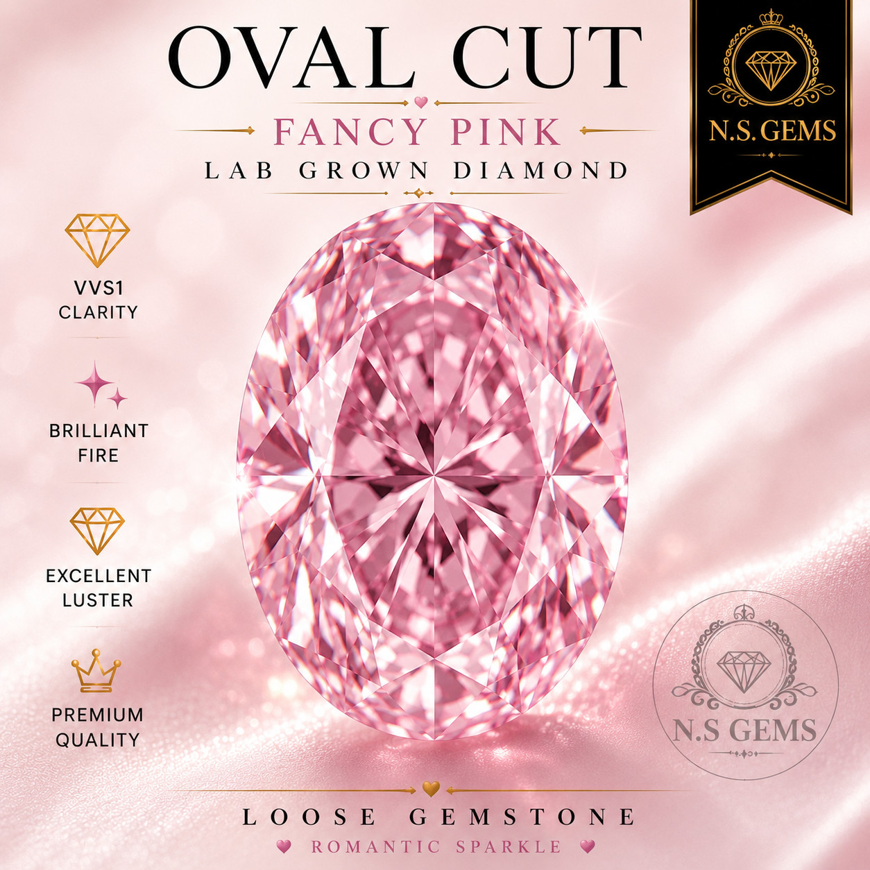 2 Ct Oval Cut Fancy Pink Lab Grown Diamond VVS1 Loose Gemstone Romantic Sparkle
