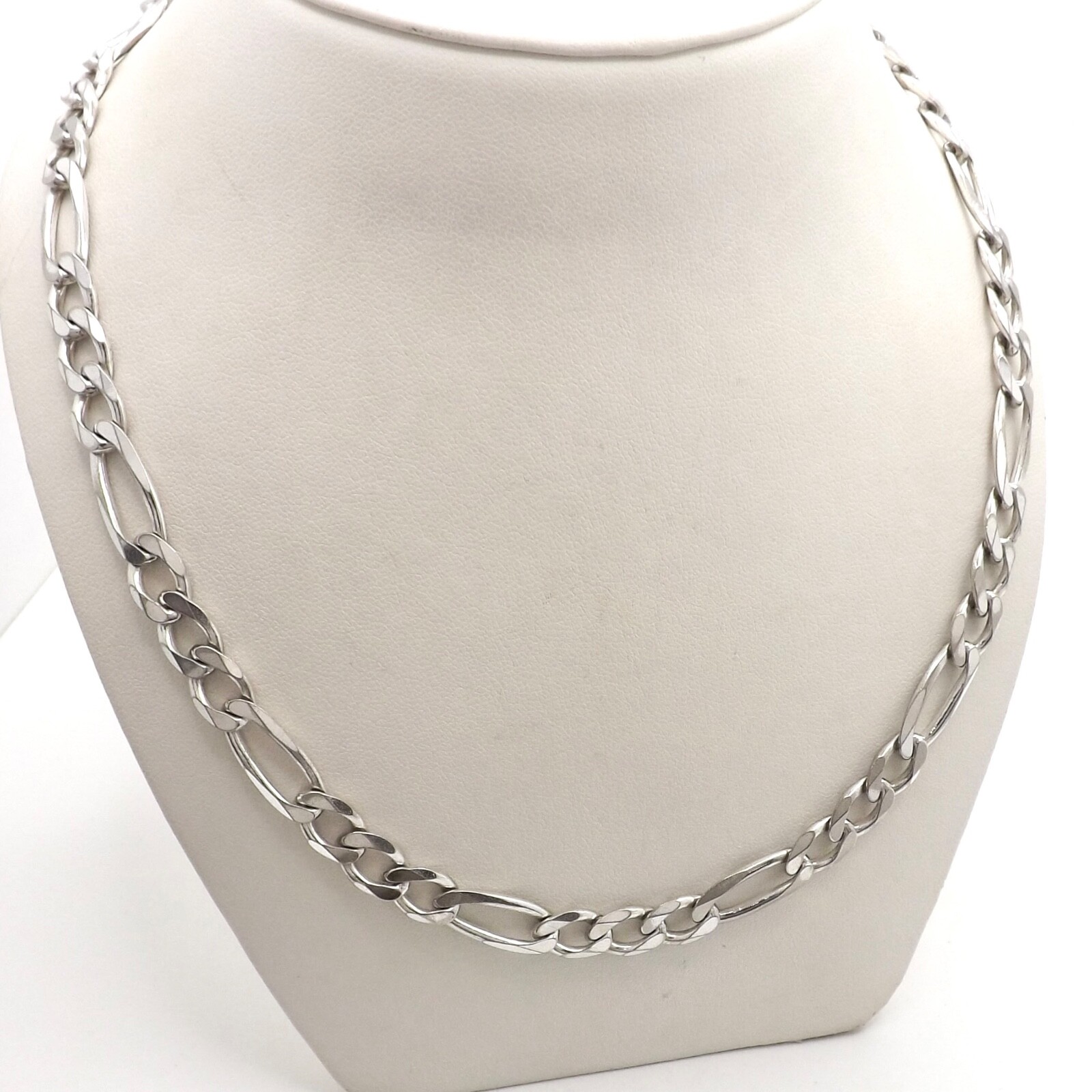Sterling Silver Figaro Link 8mm Chain Necklace 925 Italy 30in Long Slip On 59gr