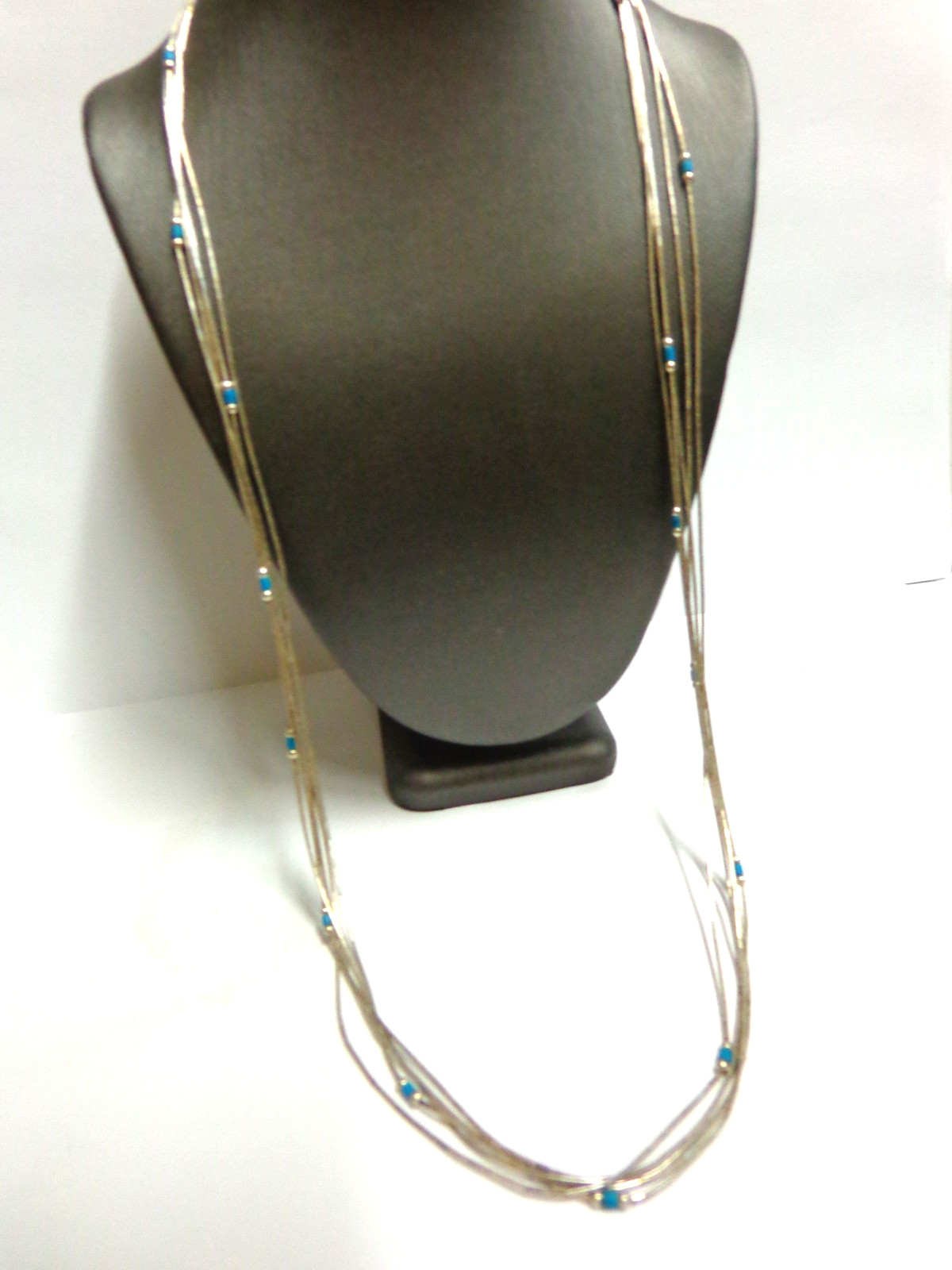vintage sterling silver turquoise/liquid silver necklace sz 22 in wgt 7.2 grams