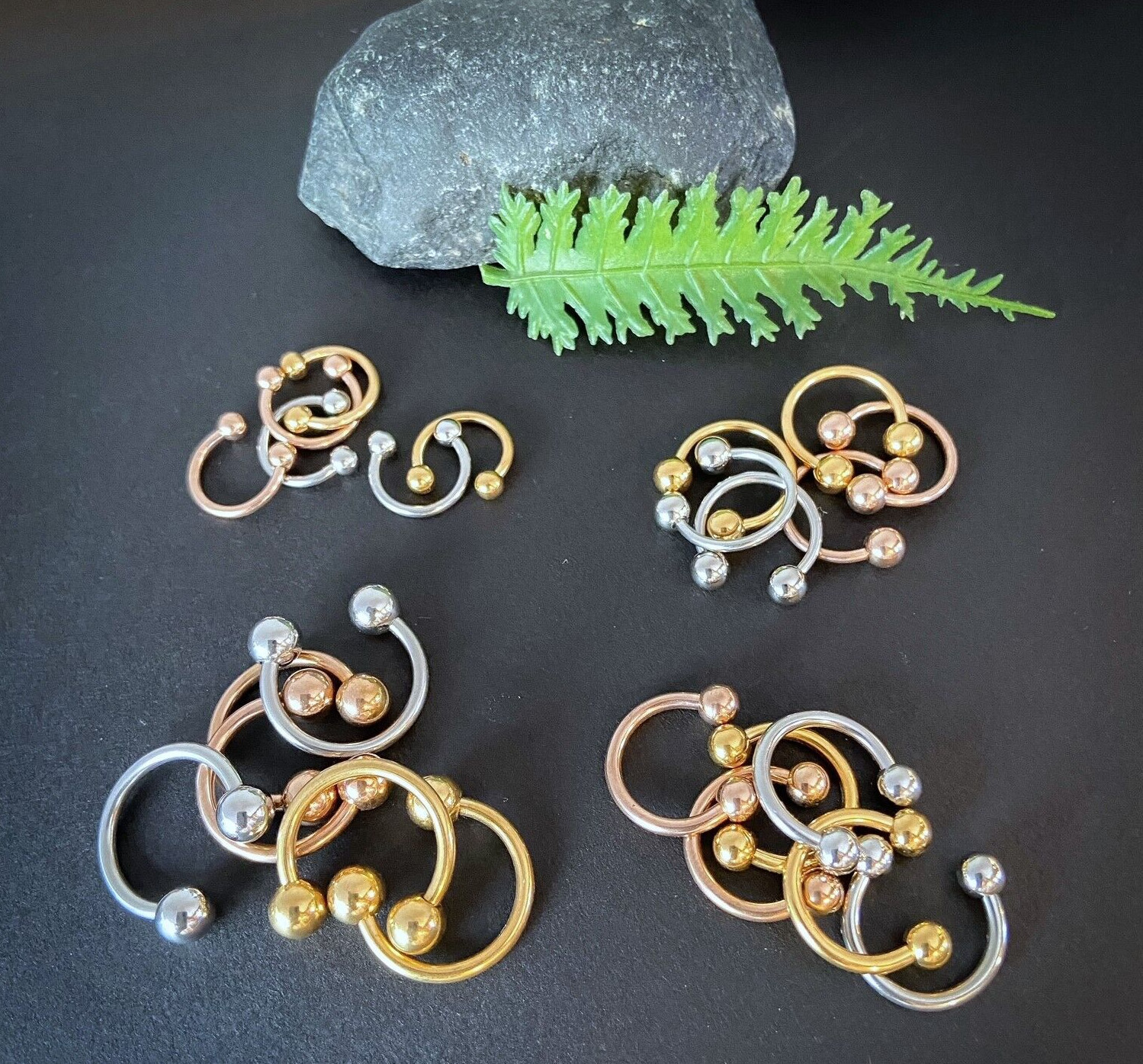 3 PAIR Value Pack Steel, Gold and Rose Gold Circular Barbells Horseshoes 16g 14g