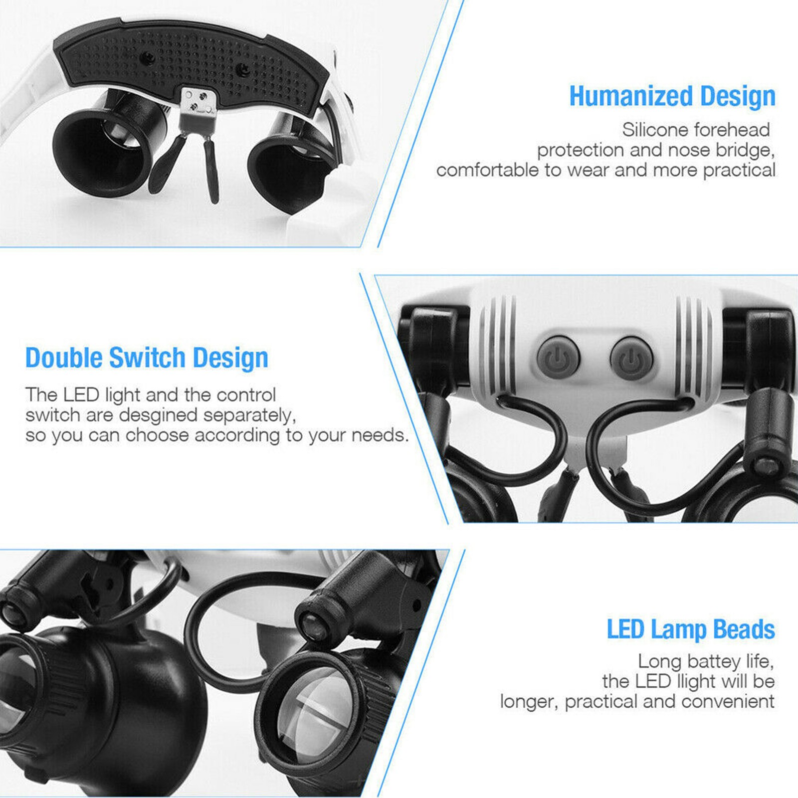 Jewelers Head Headband Magnifier LED Illuminated Visor Magnifying Glasses Loupe