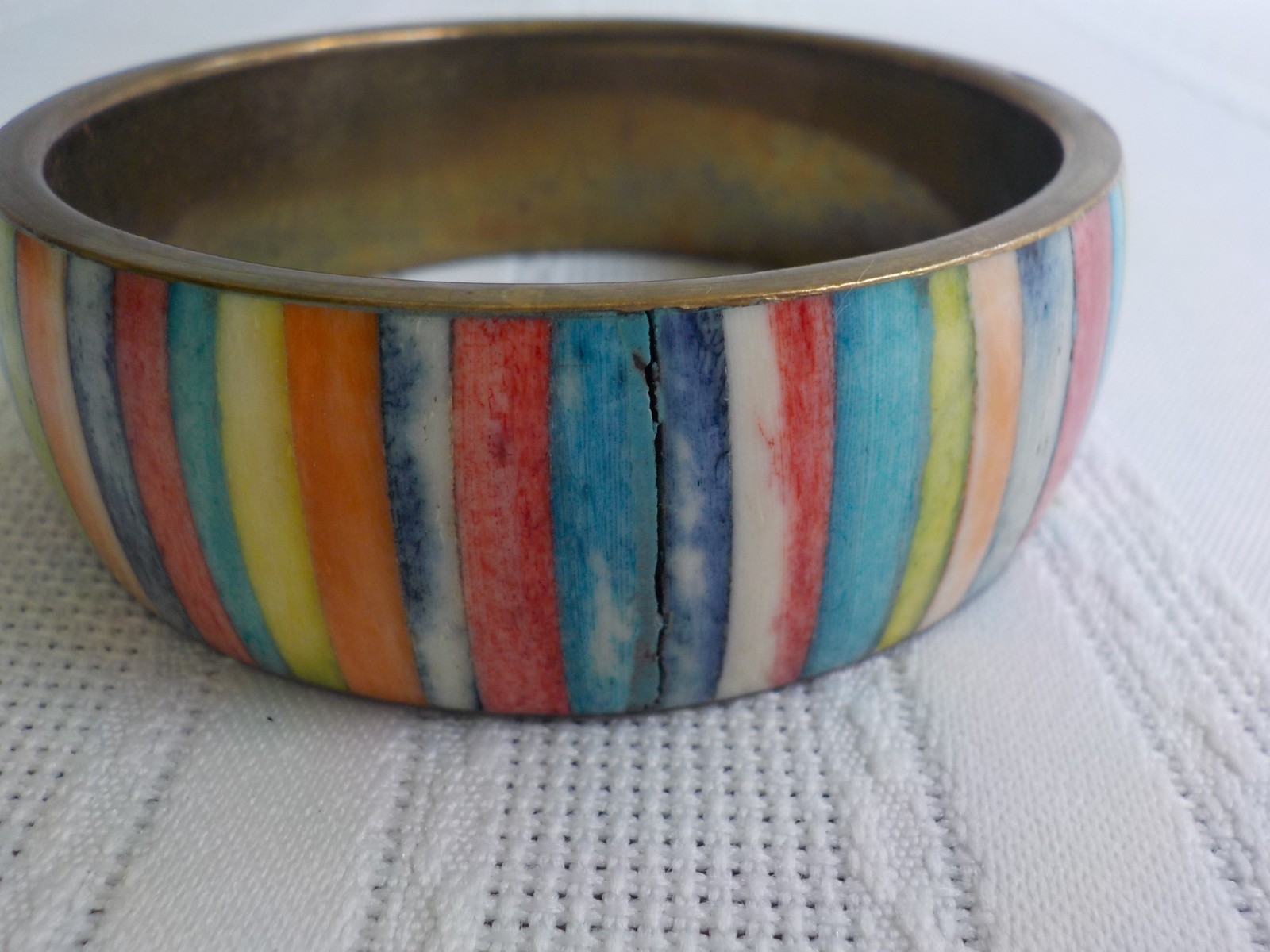 Wood & Dyed Unknown Bangle Bracelet Total 3 Metal Striped Multi Color Variety