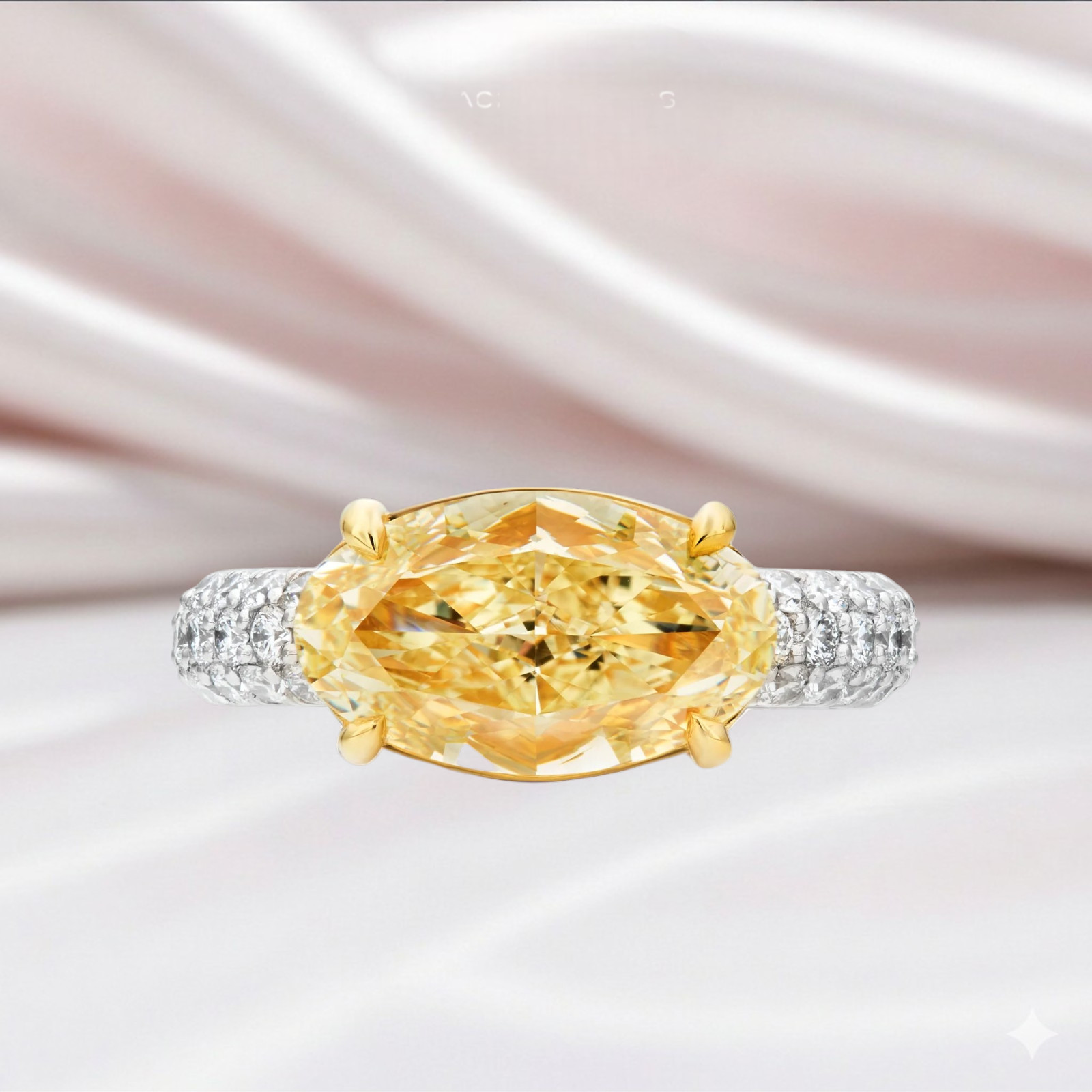14K Multi Gold Diamond Ring Fancy Vivid Yellow IGI Lab Created 5.40 CT Oval Cut