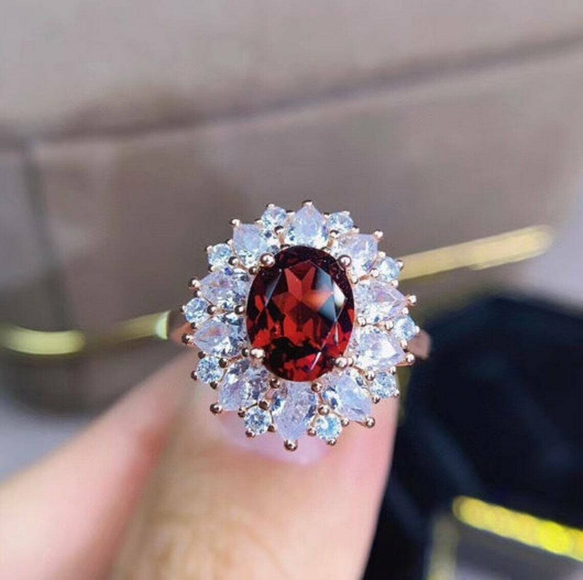 3Ct Oval Cut Lab Created Garnet Women Cocktail Ring 14k Rose Gold Plated Silver