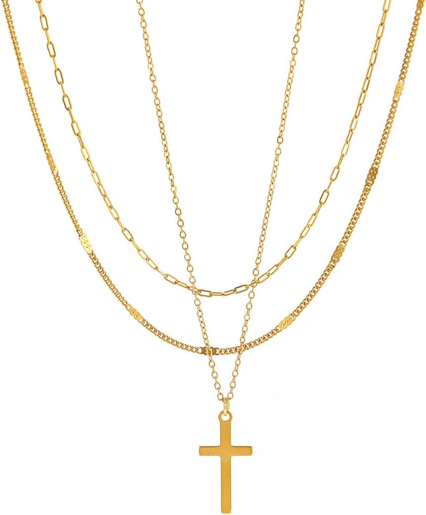 Cross Necklace for Women Dainty Layered Stainless Steel Silver Chain Necklace St