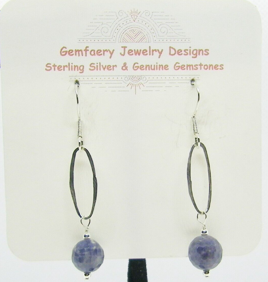 Sterling Silver Wire-Wrap Faceted SAPPHIRE Earrings #1887…Handmade USA