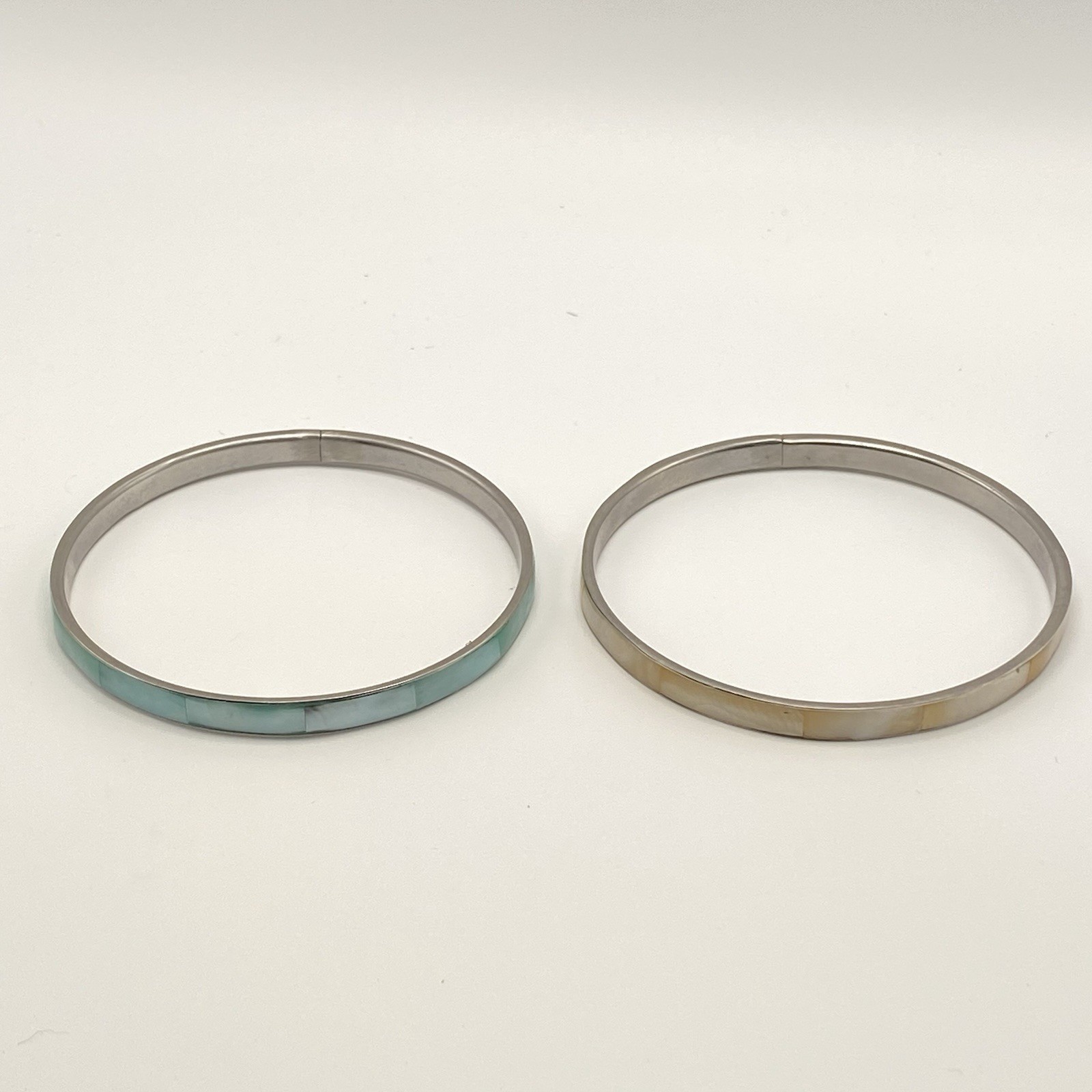 Vintage Stackable Bracelets Aqua Green White Beige White MOP Inlay Shell Bangle