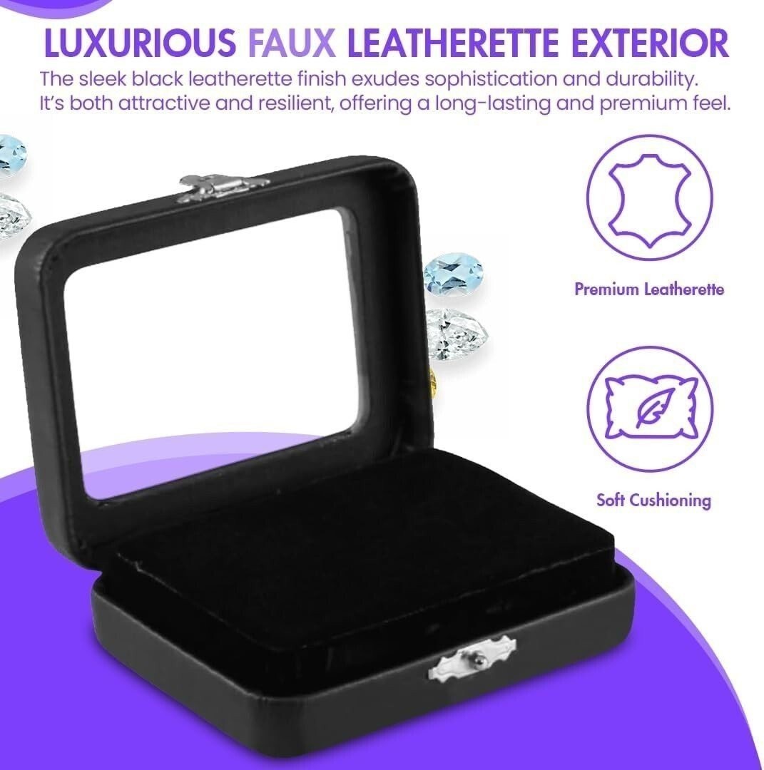Novel Box Black Leatherette Glass Top Gem Box Loose Stone Jewelry Case Display