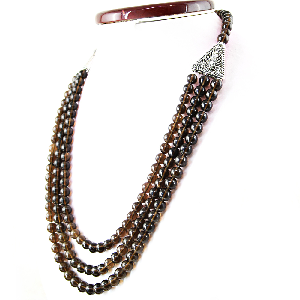 Earth Mined 553.50 Cts Smoky Quartz Round Shape Untreated Beads Necklace (RS)