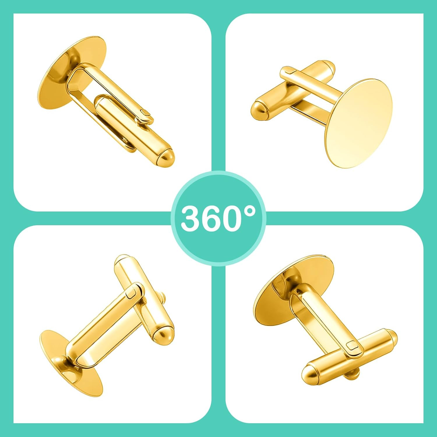 10pcs 16mm Metal Cufflink Blanks Round Bezel Trays DIY Jewelry Findings Gold