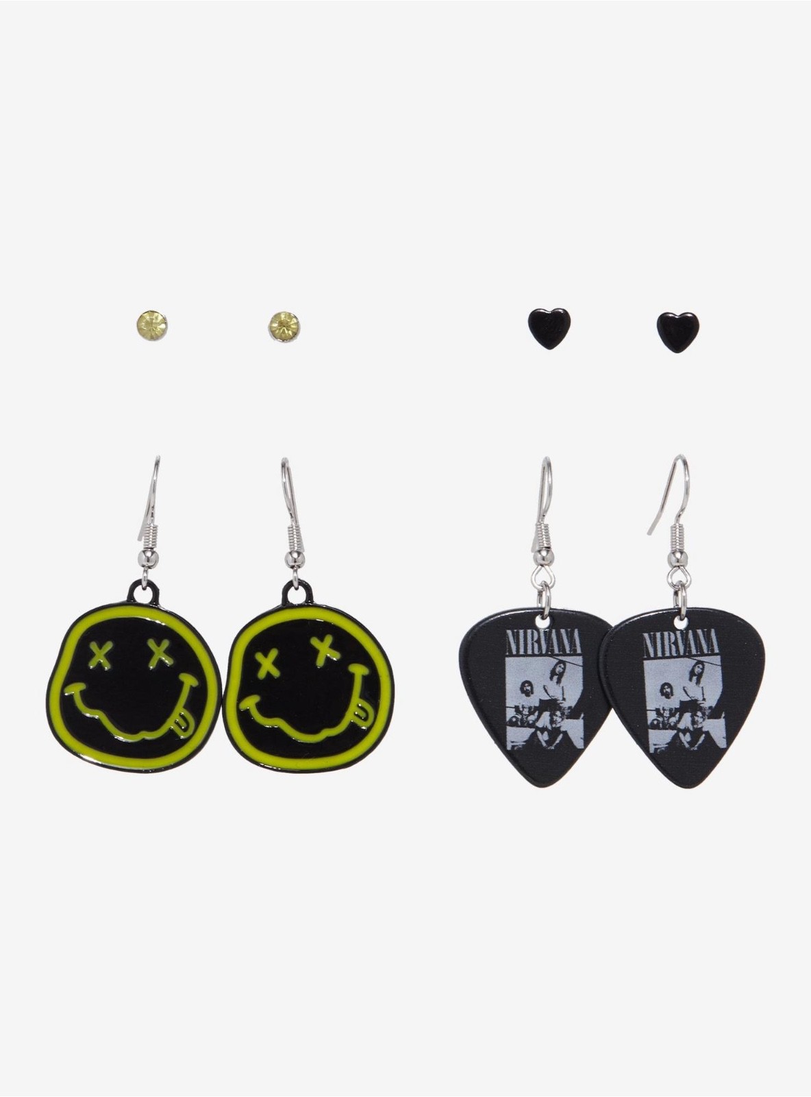 Hot Topic Nirvana Logo & Guitar Pick Drop Earring Set New