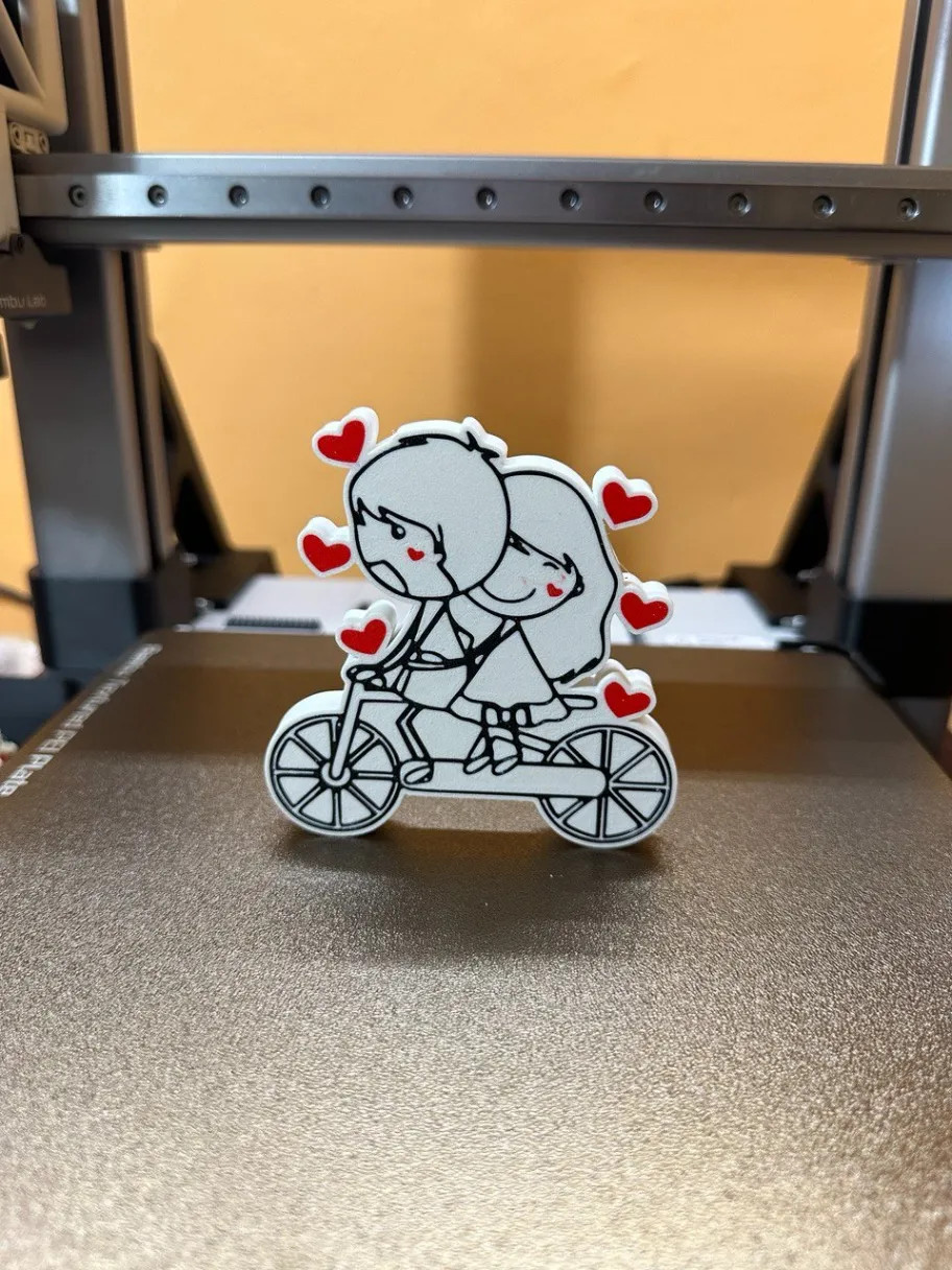 Couple On Bicycle Pin Cute Romantic Love Red Hearts Valentines Gift Badge