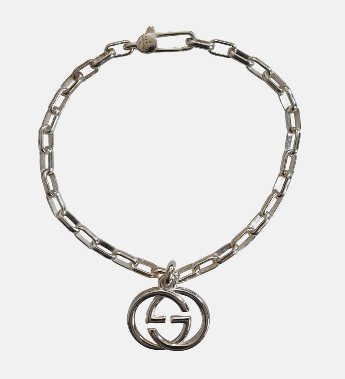 🆕New GUCCI Interlocking G Charm 925 Sterling Silver Bracelet IT-18 US-7/7.5