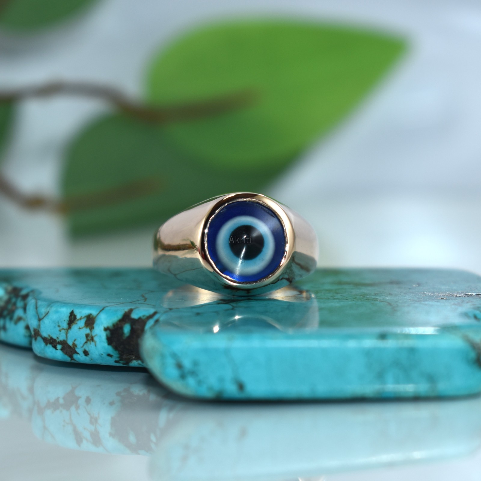 Protective Evil Eye Copper Handmade Signet Men’s Ring Traditional Skill Artist