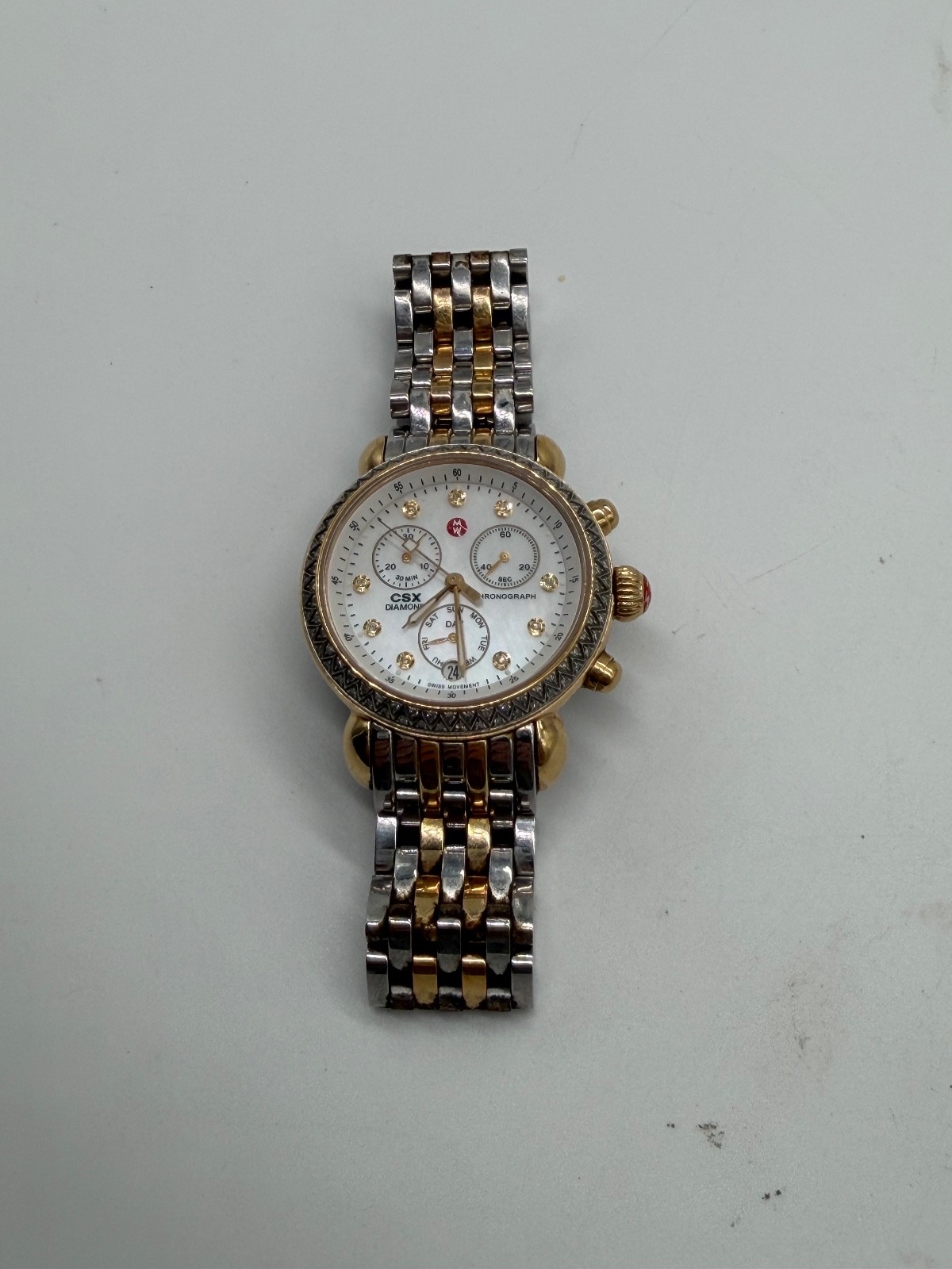 Michele CSX Diamond Chronograph 2 Tone Silver & Gold Stainless Steel Watch