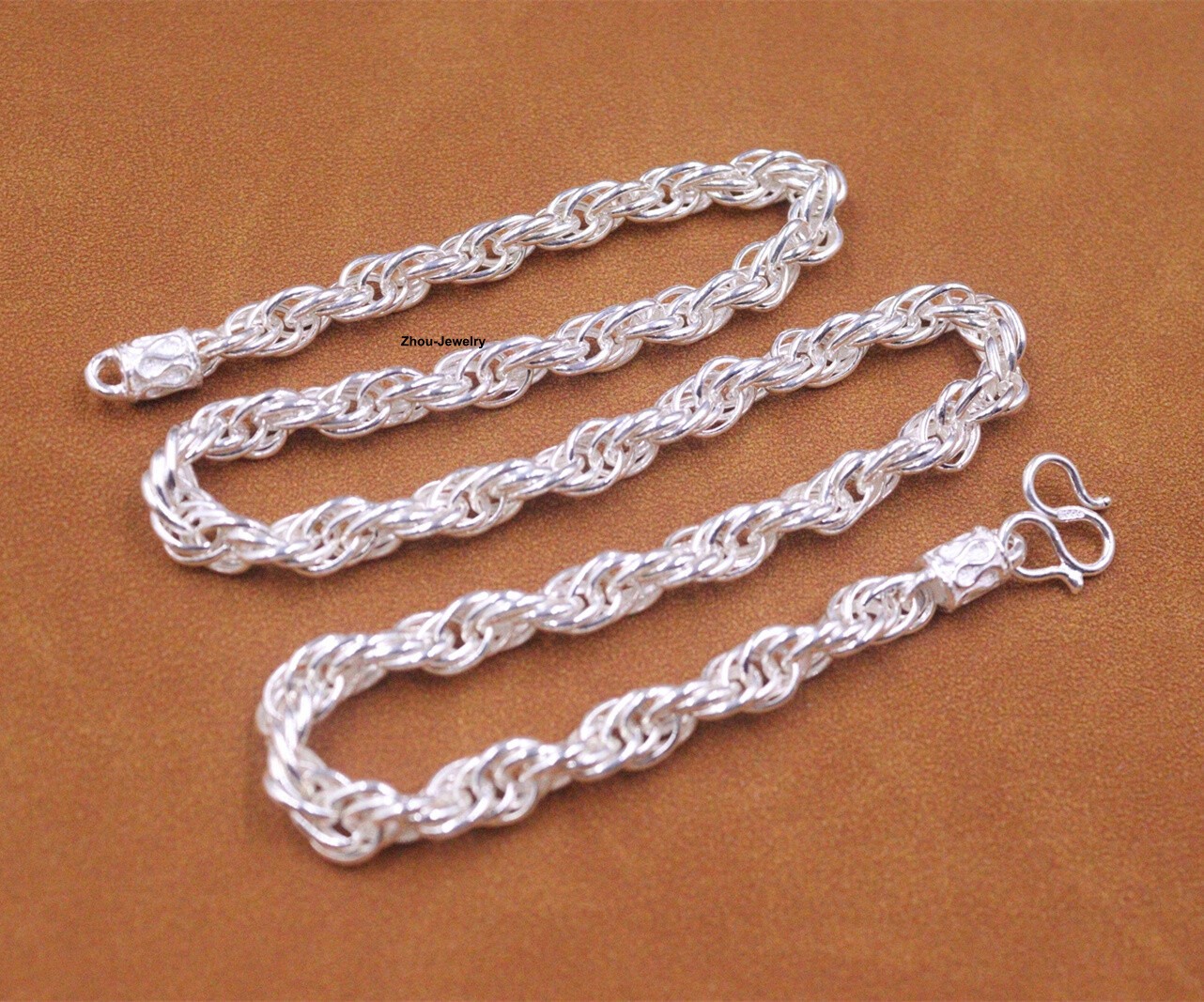 Real Fine Silver 999 Chain Men’s 7mm Twist Toggle Link Necklace 41-42g 19.6inch