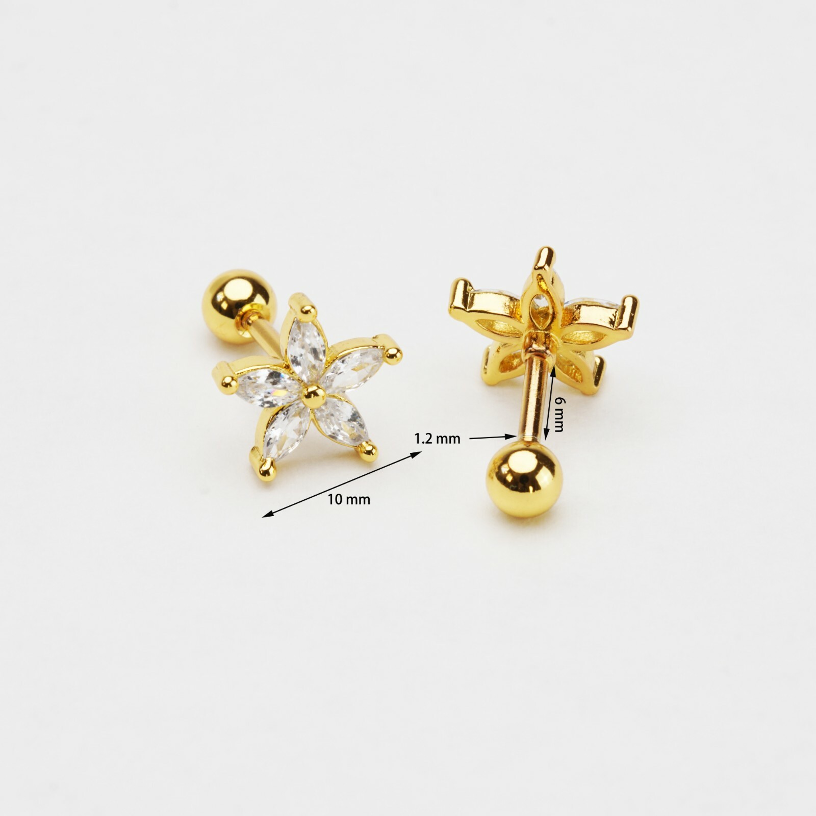 Stainless Steel Clear Silver Gold Star Cubic Zirconia Men Women Stud Earrings