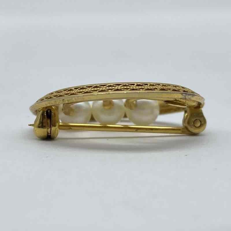 C.R. Co. Vintage 12K Gold Filled Freshwater Pearl Circle Brooch Pin 1″