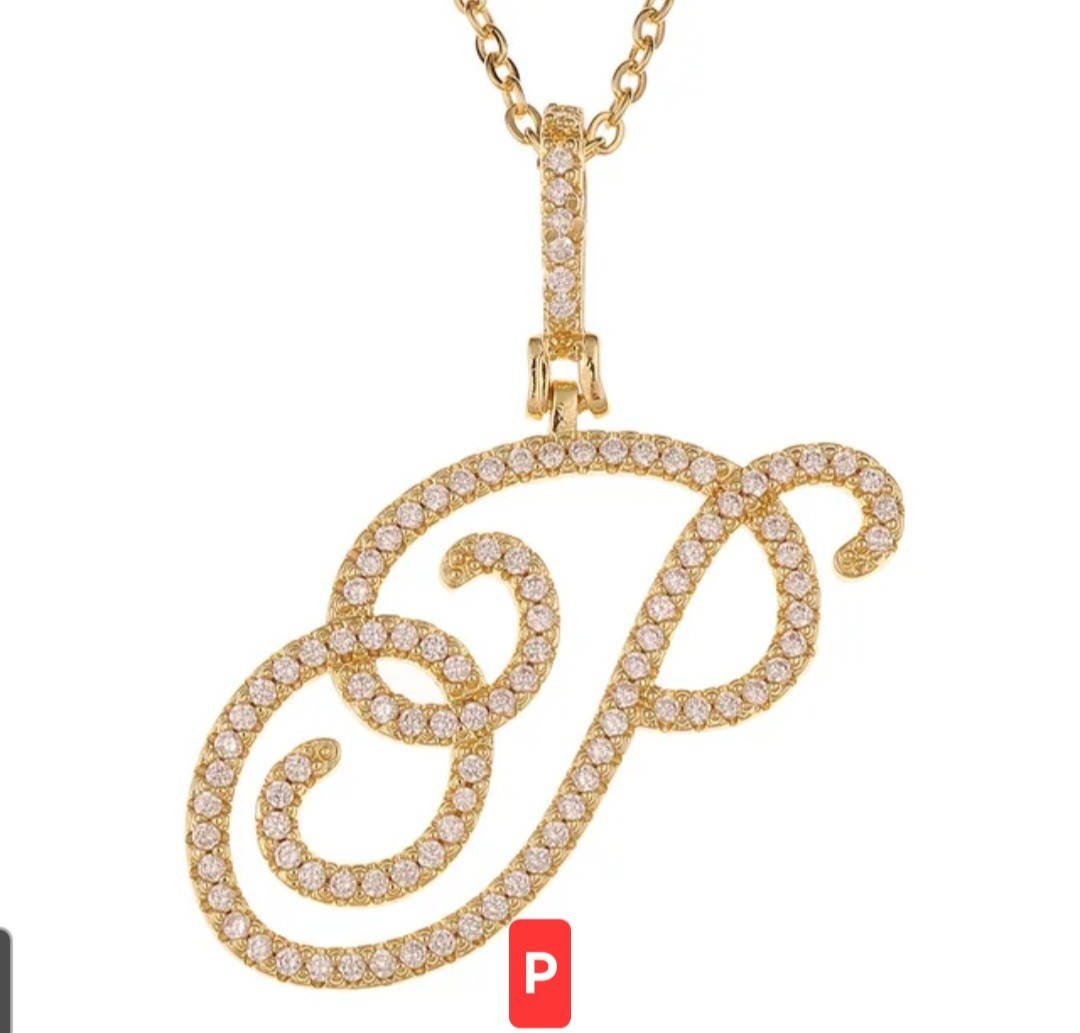 Rhinestone Script Initial Pendants GOLDTONE Sizes in Description (S12)