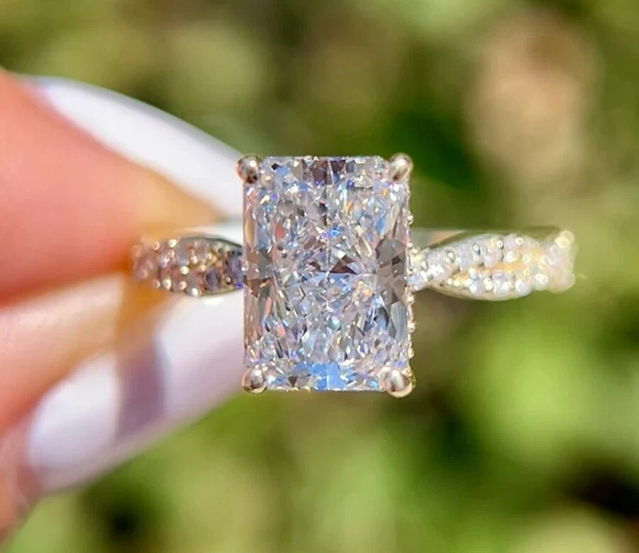Radiant Cut 3.70 Ct White Moissanite Bridle Anniversary Ring 925 Sterling Silver