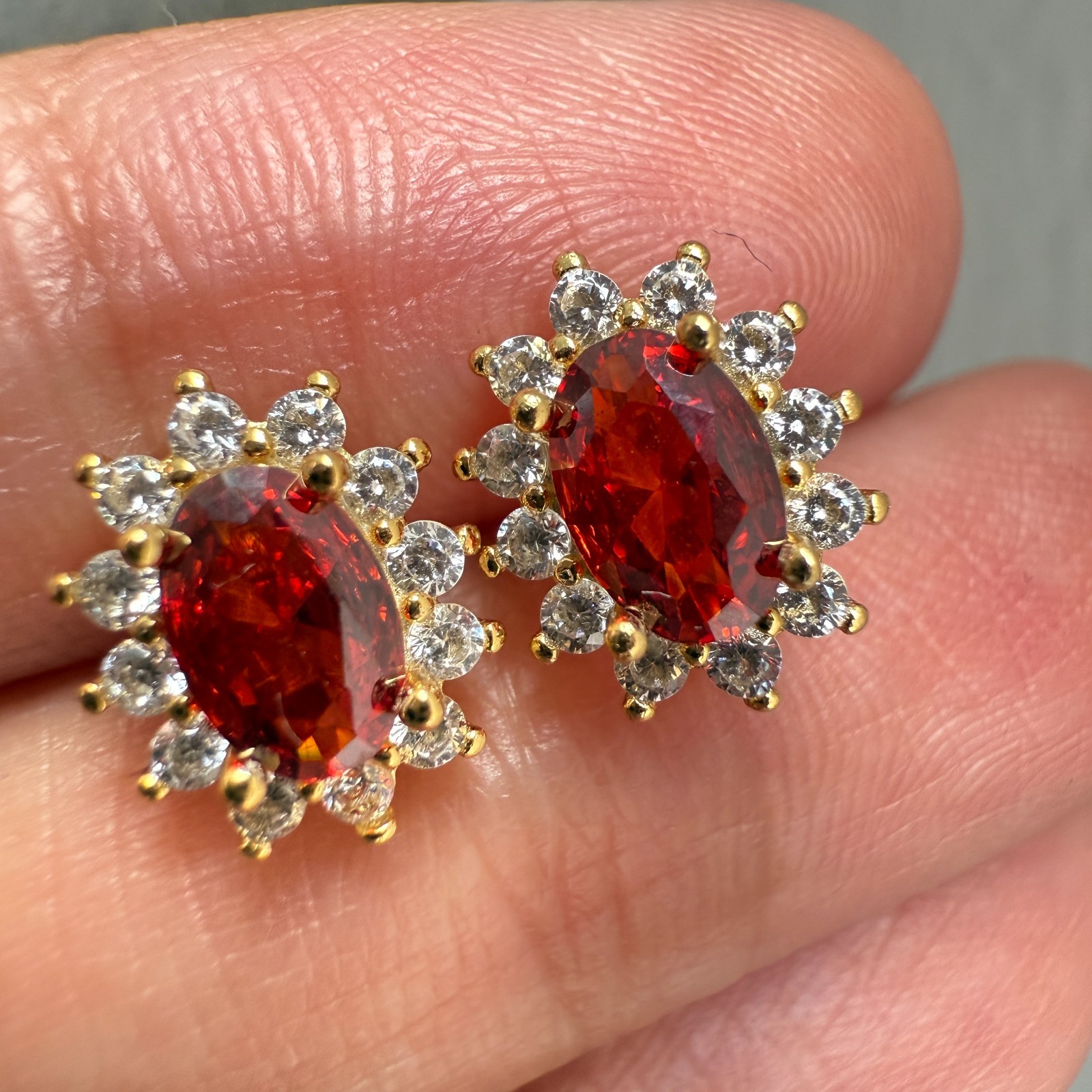 925 Sterling Silver Earrings 6x4mm Natural Rhodolite Garnet Zircon Flower Gift