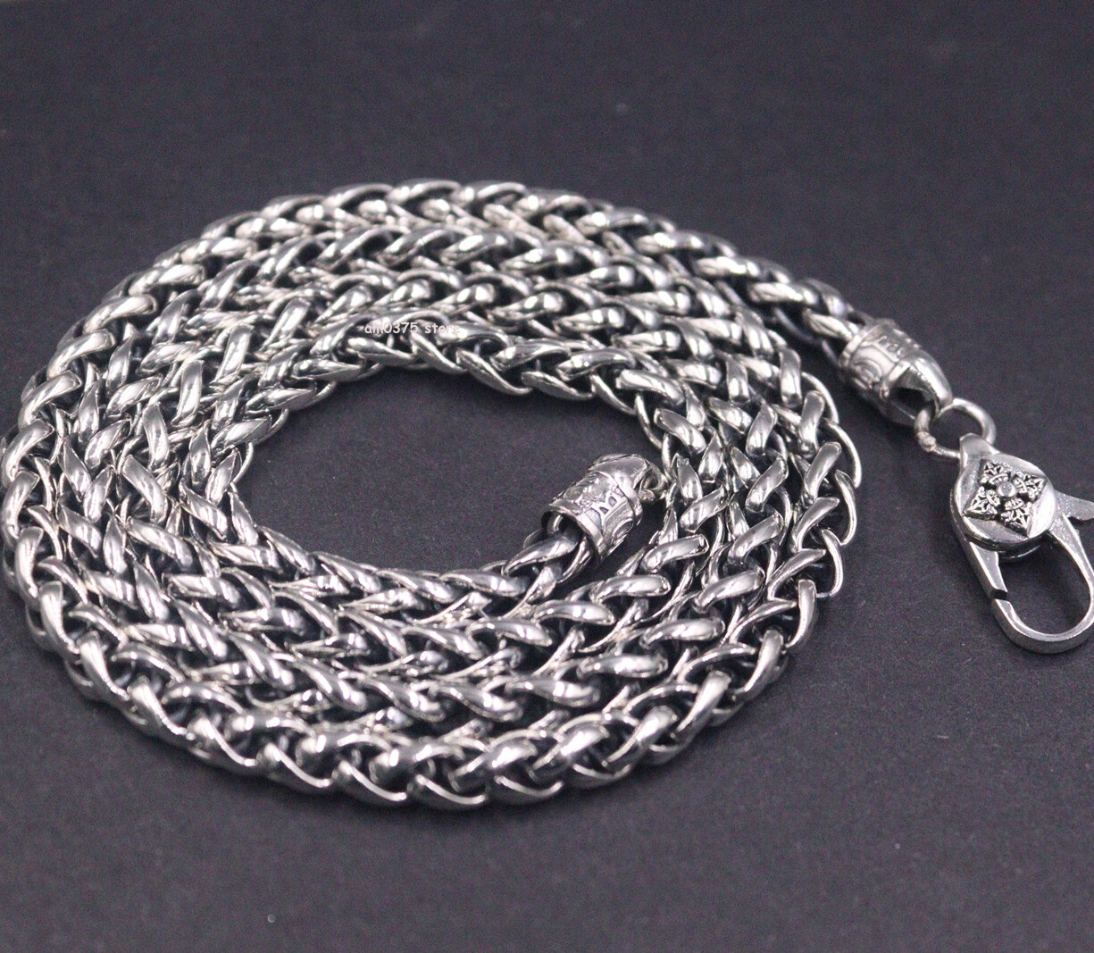 Real 925 Sterling Silver Necklace Men’s 5mm Wide Wheat Chain Link 22inch
