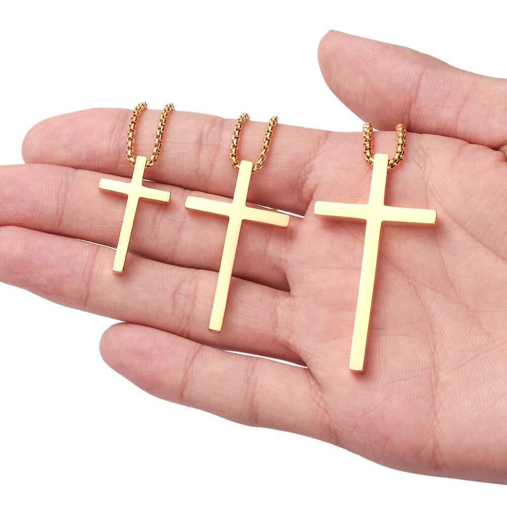 Men Women Plain Silver Stainless Steel Cross Pendant NecklaceBox Chain 16″-24″