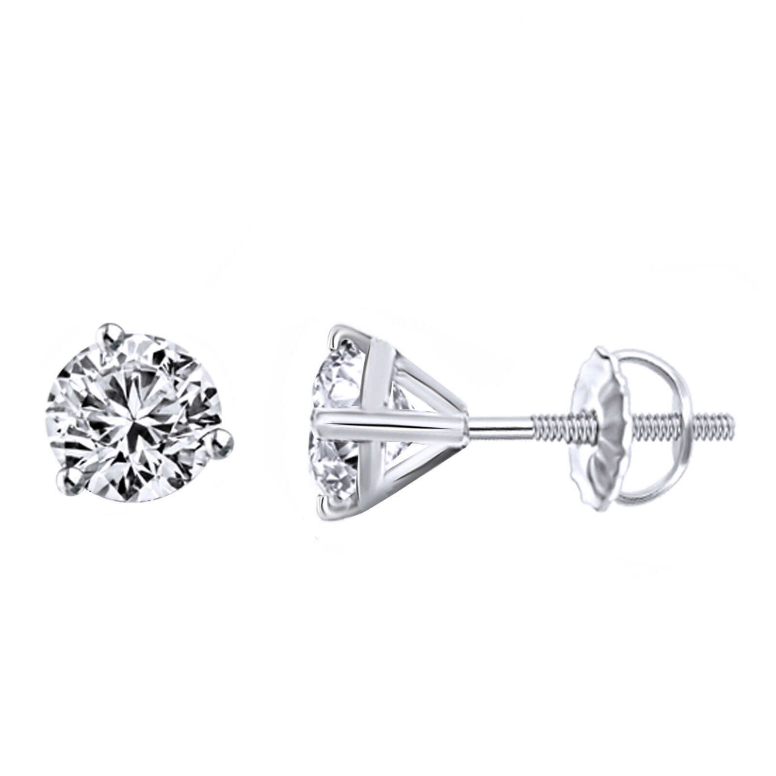 3 Ct Solitaire Martini Stud Earrings Round Cut Simulated Diamond 10K White Gold