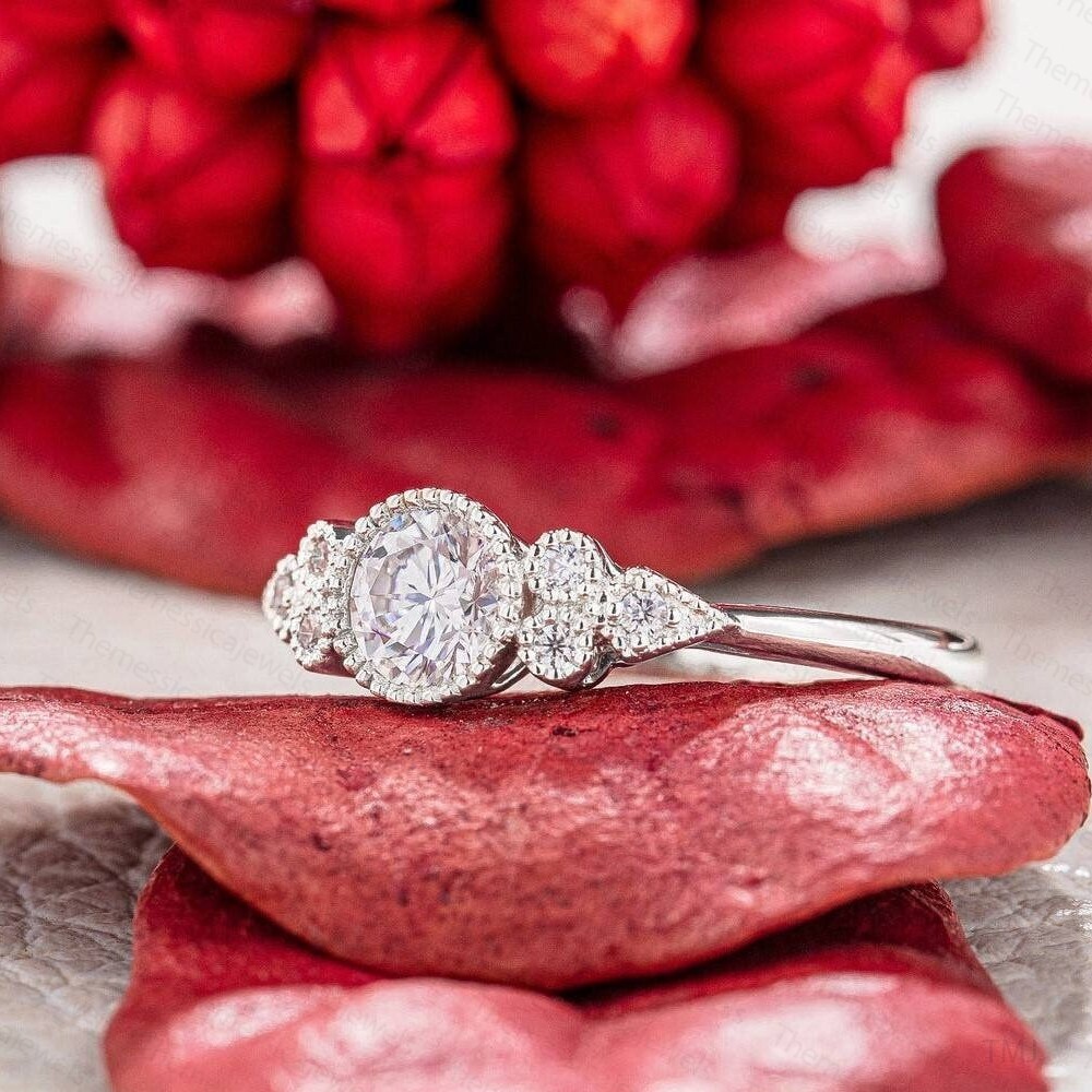 1.38 TCW Round Cut Moissanite New Style Engagement Ring In 14K White Gold Plated