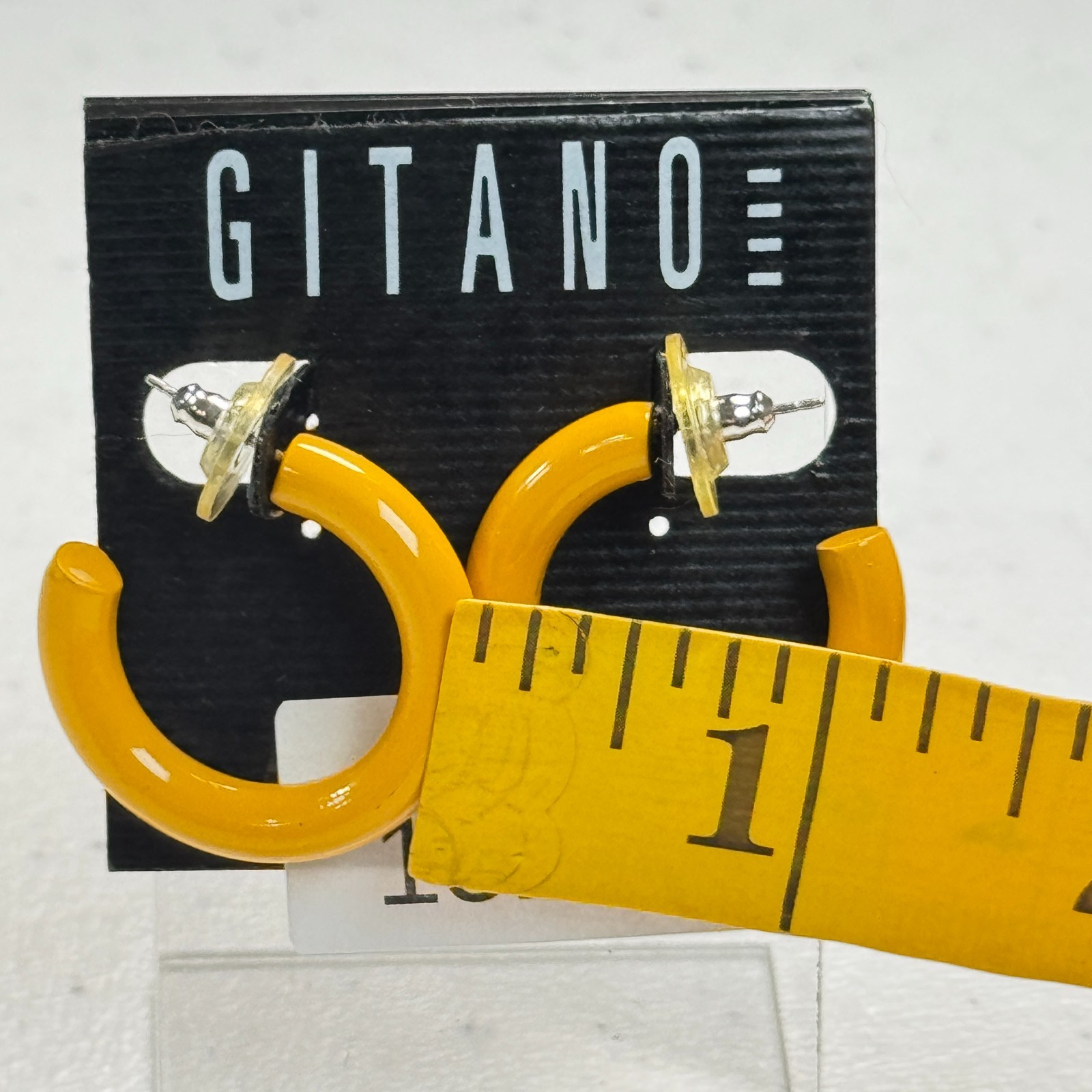 Vintage Pierced Earrings Gitano Mustard Yellow Enamel Chunky Hoop Statement 90s