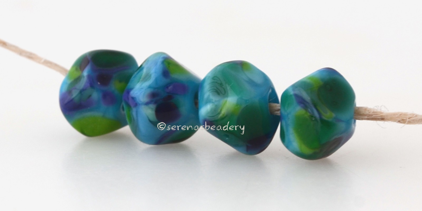 4 Turquoise AMAZON NUGGET Beads * Lampwork Glass sra – faceted rocks, 9 or 12 mm