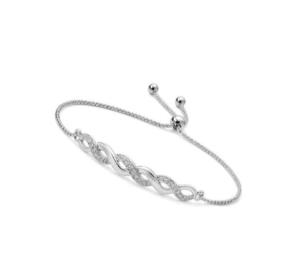 925 Sterling Silver Infinity Bracelet CZ Adjustable Slider Bracelet for Women