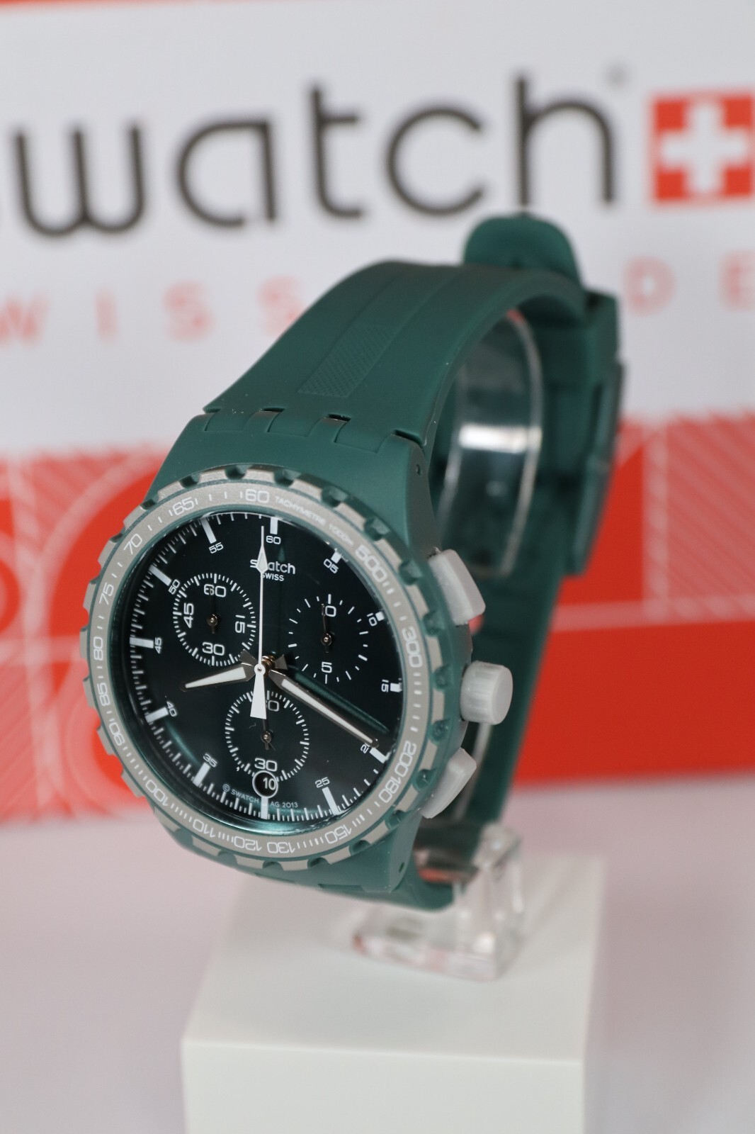 SWATCH SWISS MADE RACING ROAR MEN’S CHRONOGRAPH WATCH FOREST GREEN SUSG403 42MM